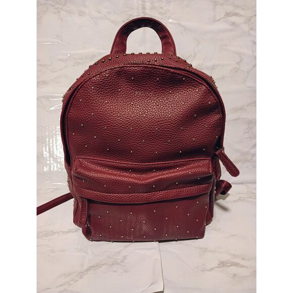 Prüne - Women\'s Burgundy Leather Studded Backpack Mini Bag
